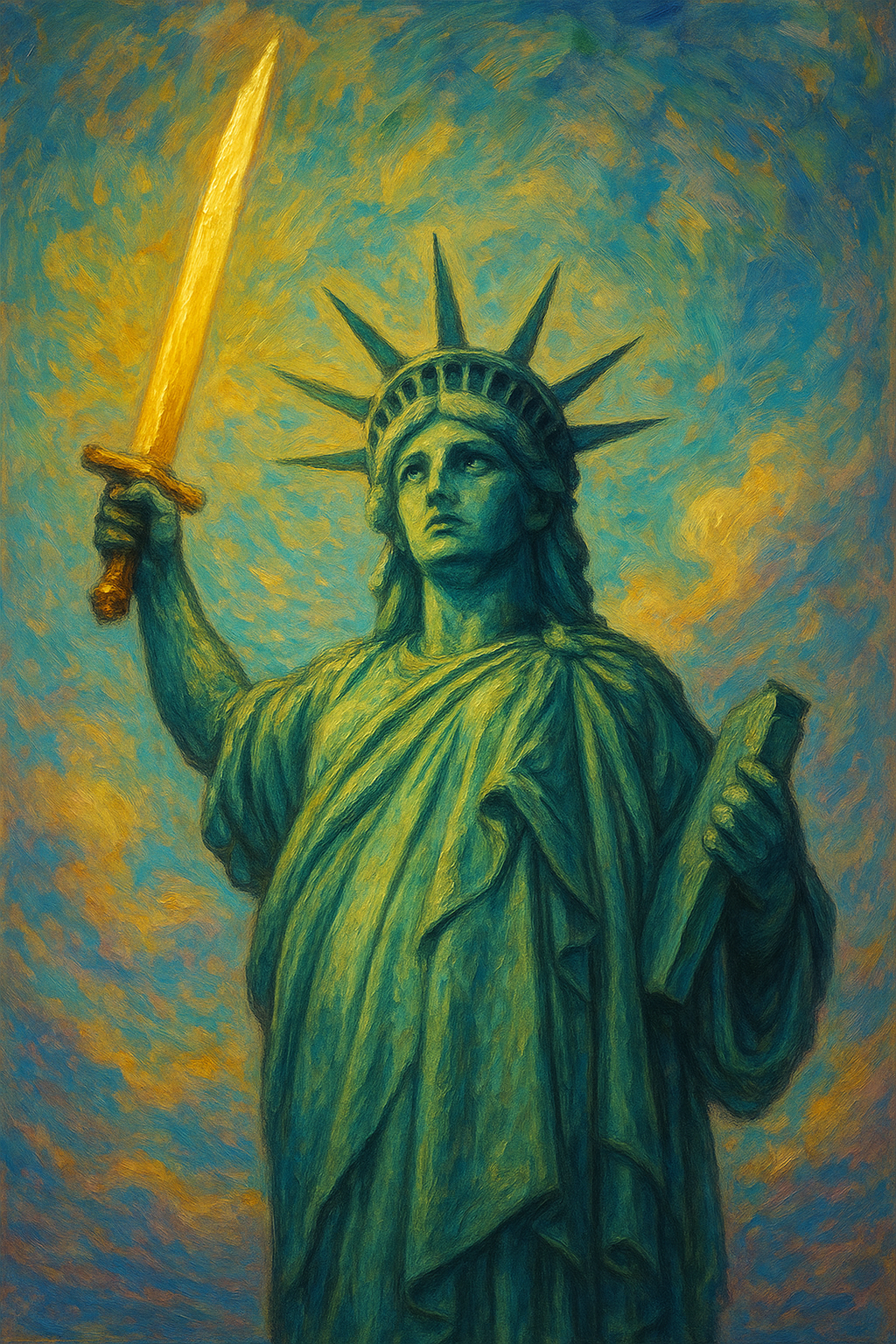 the Statue of Liberty holding a sword