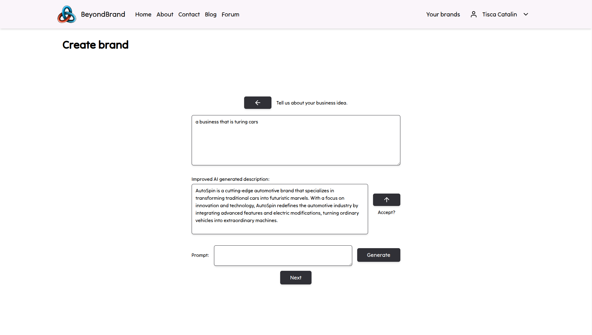 screenshot that showcases business pitch generation